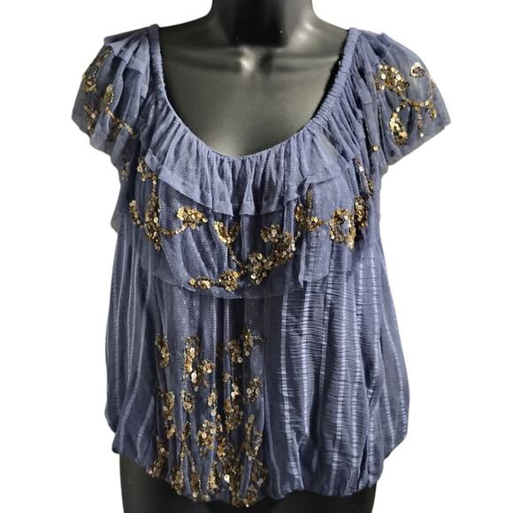 Free People Tops - Free People Wild Moon Top Blue Womens Size XS